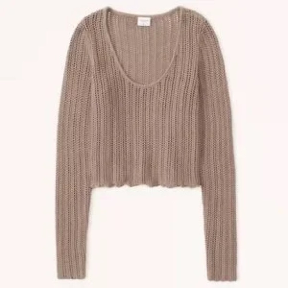 NWT Abercrombie & Fitch long sleeve crochet scoop neck top small taupe